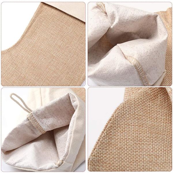 Set med 6 Naturliga Jute Burlap Julstrumpor för Eldstadshängning för Presenter Godis Handgjorda Projekt