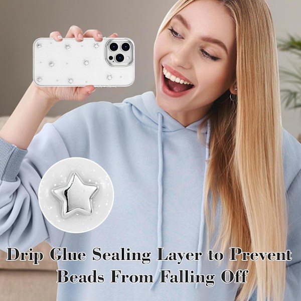 Etui til iPhone 16 Pro Max, Bling Glitter 3D Stjerner Telefon Etui Sødt Glitrende Krystalklart Stjerne Æstetisk Design Etui Slankt Blødt Holdbart TPU Gennemsigtigt