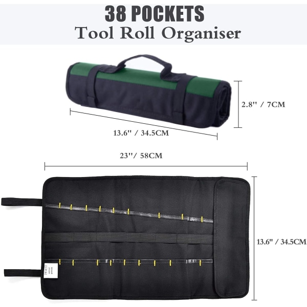 Grøn-Tool Bag-38 Lommer-Bærbar Foldbar Værktøjspose (Værktøj Ikke Inkluderet)