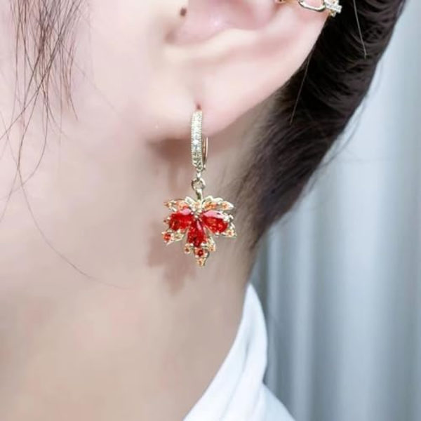 Efterårsøreringe Rhinestone Orange Øreringe Krystal Drop Efterårsøreringe Perfekt Smykke Maple Leaf Øreringe til KvinderTak