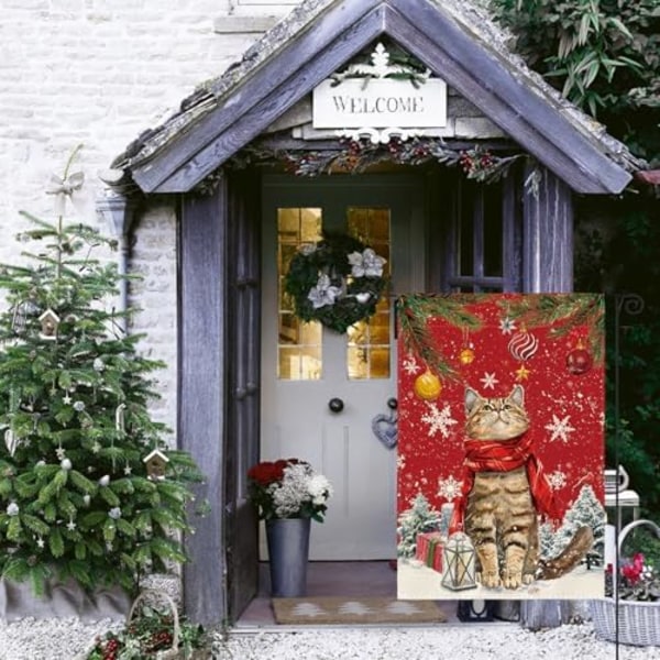 12x18 Tommer Jule-Vinterhave Flag Dobbeltsidet Ude, Snefnug Kat Juletræ Pynt Ferie Have Udendørs