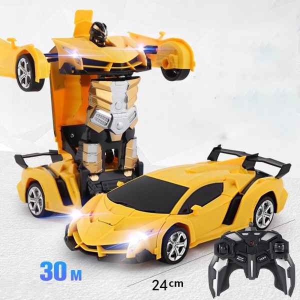 2-i-1 fjärrkontrollrobotbil (gul), 1:18 transformerleksak