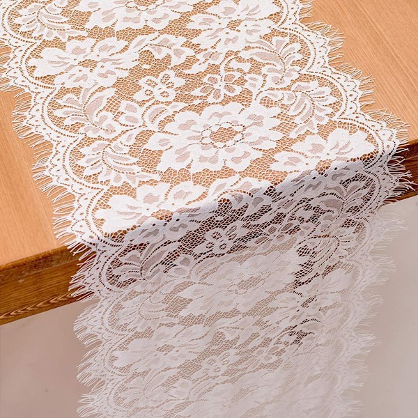 28cm / 3m, Valkoinen pitsiliina, Non-woven pöytäjuoksija