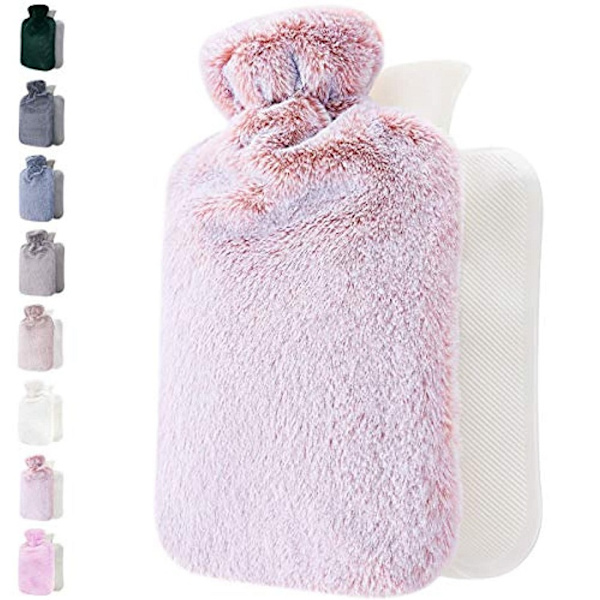 1 st Termosflaska med mjukt lock, 1,8 L stor - Klassisk varmvattenflaska för smärtlindring, nacke Pink