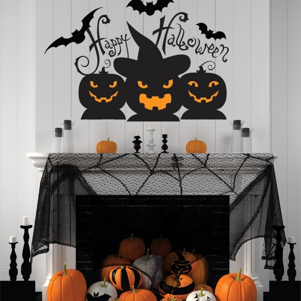 2 stk. 100 x 60 cm sorte blonde Halloween-vinduesgardiner, edderkoppespind