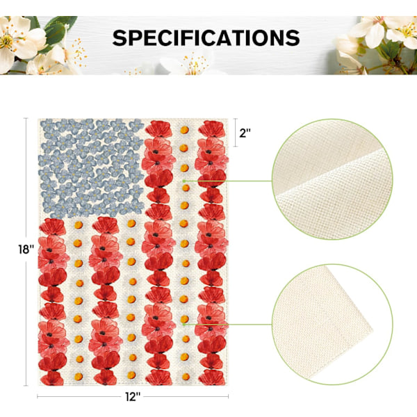 Myosotis Poppy Muistopäivän Puutarhalippu 12x18 Tuumaa Kaksisivuinen Ulkona, Isänmaallinen Amerikan Lippu Piha Ulkokoriste