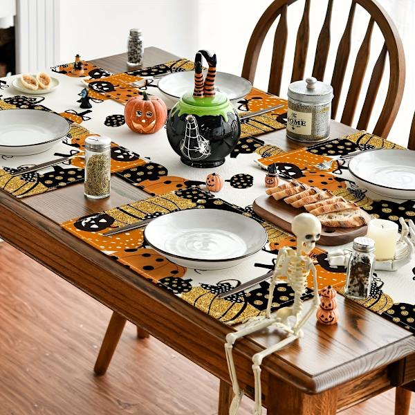 Halloween-paikka-alustat, 4 kpl, Kurpitsa, Pesuominaisuus, Pöytäpaikka-alustat, Violetti Väri, Syksyn Juhla, Juhla, Ruokailu, Koti, Pöytä-alustat