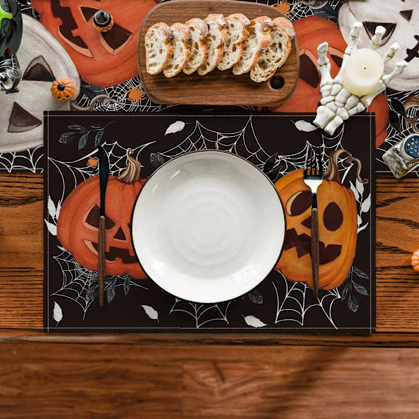 Mustat Kurpitsat Hämähäkinseitit Halloween-Pöytäliinat 6 kpl, 12x18 tuumaa Kausi Syksy Loma Pöytäliinat Juhliin Keittiöön
