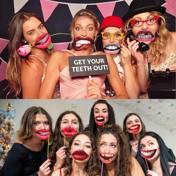 Juhlavalokuvakopin rekvisiitta, 20 kpl Funny Lip Mouth -rekvisiitta, Photobooth Selfie -juhlasisustus, Hauska valokuva