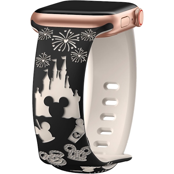 Cartoon Graverad Armband Kompatibel med Apple Watch Band 40mm 38mm 44mm 45mm 41mm 42mm 49mm Kvinnor, Tvåfärgad Söt Mjuk Sil