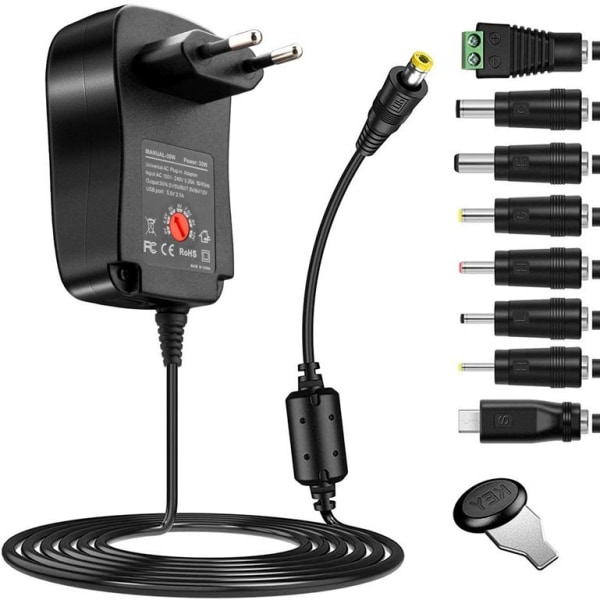 36W Universell AC/DC-adapter 12V/9V/7.5V/6V/5V/4.5V/3V Laddare Strömförsörjning Transformator med 11 DC-spetsar