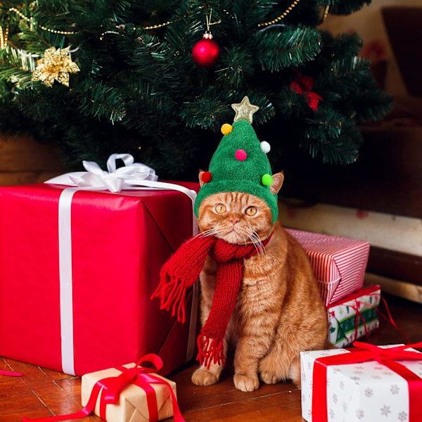 2 stk Grøn Julemandshund Hat Hjorte Hundekostume Julehat til Katte Rensedyr Hvalpe Hundelåg Justerbar Juletræ H