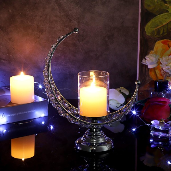 Kuun muotoinen kynttilänjalka Kristallisesta kynttilänjalka kynttilänjalka hääpöydän kodin sisustamiseen (hopea