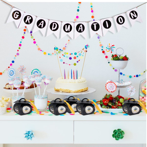 Graduation Candy Boxes 48 stk. Doktorhatformede gaveæsker Grad Cap Candy Boxes med gul