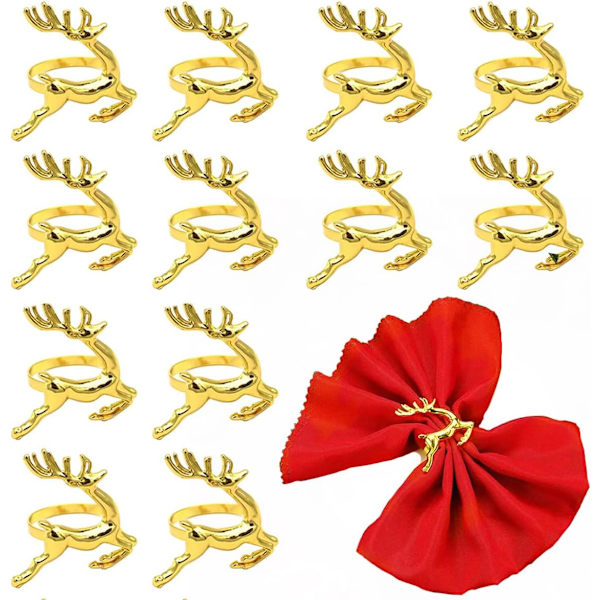 12-pack Guld Älg Servettringar, Jul Ren Servettring Set, Chic Legering Ren Servetthållare Springande Hjort Form Servettspänne Metall Bordsdekoration Ho