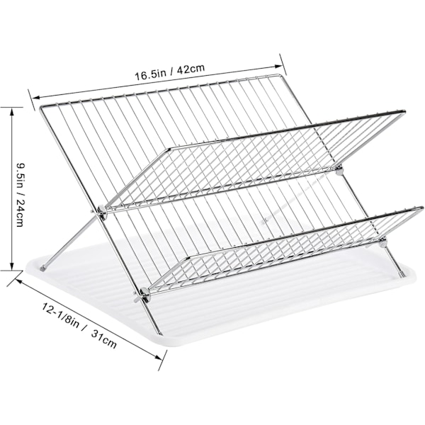 Foldbar Oppvaskstativ med Dryppbrett, Rustfritt Stål 2-trinns Oppvaskstativ, Sammenleggbar Oppvaskstativ, Foldbar Di