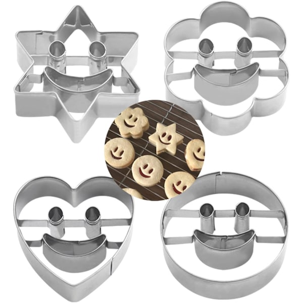 4 stk. kageform i rustfrit stål, smiley-kageform, metal kageform til fo