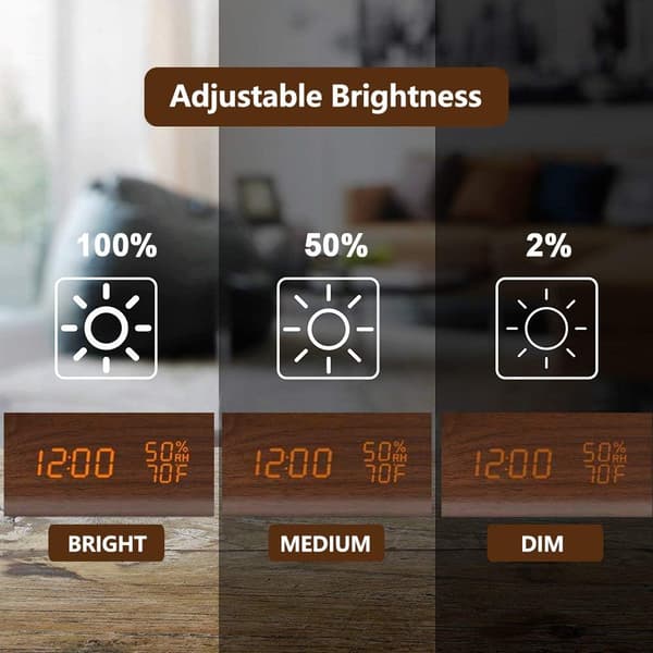 Digital väckarklocka med träelektronisk LED-tidsdisplay 3 Ala