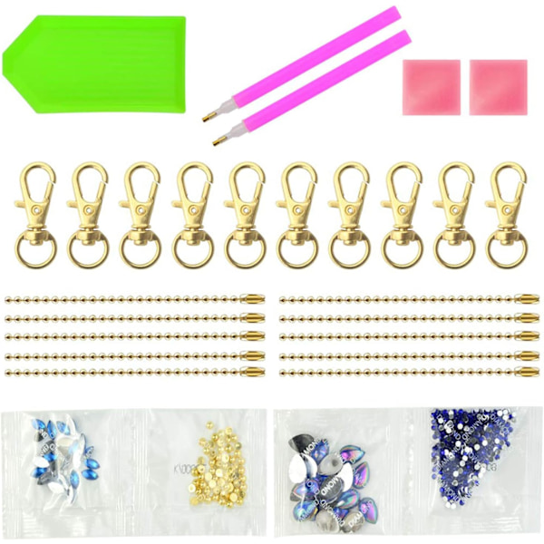 10 stk. Diamantmaleri Hjerte Nøkkelring, 5D DIY Full Diamant Pa
