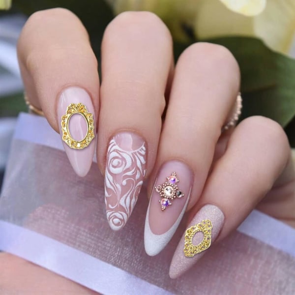 40 st 3D Nagelberlocker i Metall, Gotiska Nagelkonstberlocker med Ram, Nageljuveler Konstdekoration för Kvinnor Flickor Akryl Nagel DIY Hantverksdesign Manikyr Tillbehör