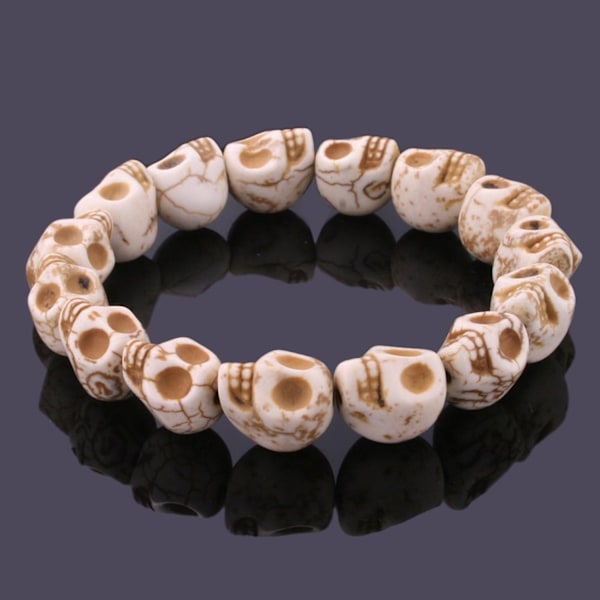 12mm Dödskalle Armband Färgglad Howlite Syntetisk Turkos Skelett Tibetansk Böne Mala Armband för Män Kvinnor