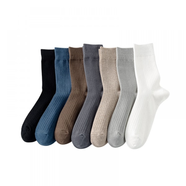 Herresokker vertikale stripete midtkalven høst og vinter, solide hvite og svarte sokker, enkelt for alle
