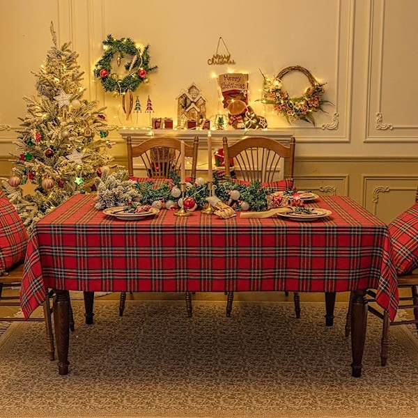1 st  Julbord Rutiga Tartan Rektangulär Duk - Röd Buffalo Plaid Julduk, Fläcktålig Tvättad T