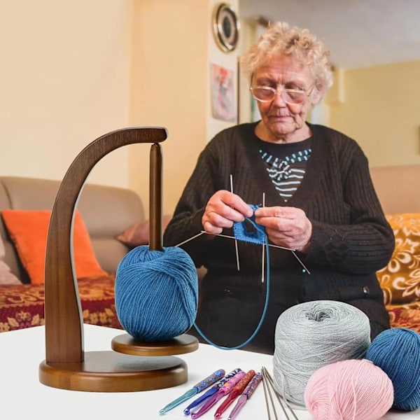 Garnvinda Roterande Magnetisk Ullspolhållare Trä Garnhållare för Virkning och Stickningstillbehör (Retro Färg)