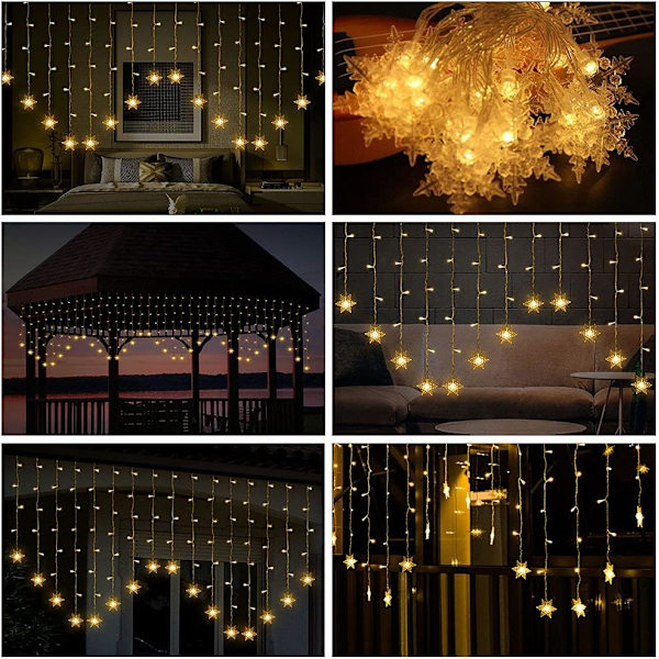 Julgransbelysning 3,5 m 96 LED-snöflingor ljusslinga juldekorationer för inomhusbruk