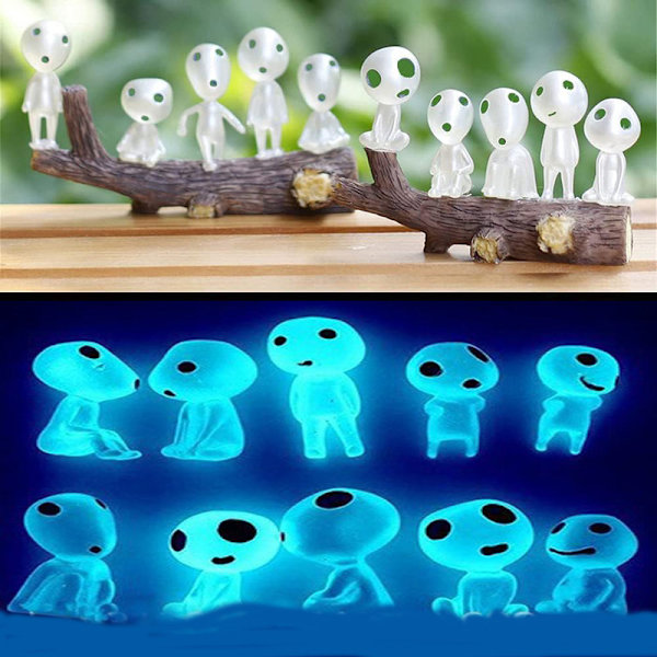 10 forskellige selvlysende fehavetilbehør miniaturehavedekorationer spøgelse Blue Light