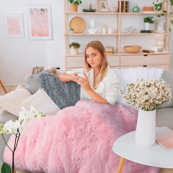 Ljusrosa Pläd, Mjuk Shaggy Fuzzy Sherpa Söt Babyrosa Pläd Mysig Fluffig Konstgjord Päls Plädar för Säng Soffa