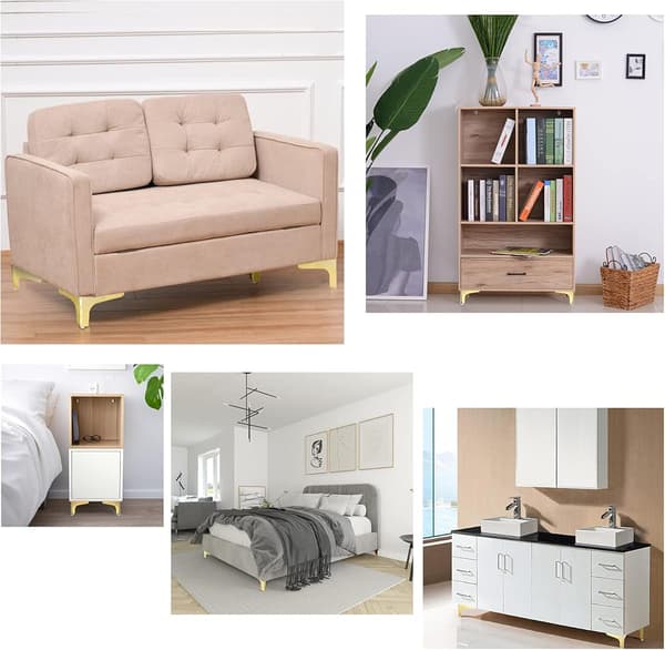 Sett med 4 Moderne Gull Metall Møbelben 10cm Moderne Møbelben Sofa Møbel Riser Føtter Erstatningsben