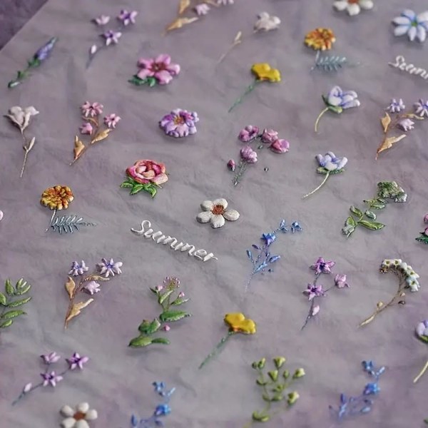 12cm Blomsternageldekaler för Nagelkonst - Blommor Nagelkonstdekaler Sommar Blommig Blad Växt 5D Präglade Nageldekaler Självhäftande Nageltillbehör Manikyr