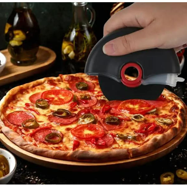 Pizza Leikkuri Pyörällä ja Suojaavalla Terän Kannella, Helppo Puhdistaa ja Astianpesukoneen Kestävä Käsikäyttöinen Pizza Leikkuri, Musta