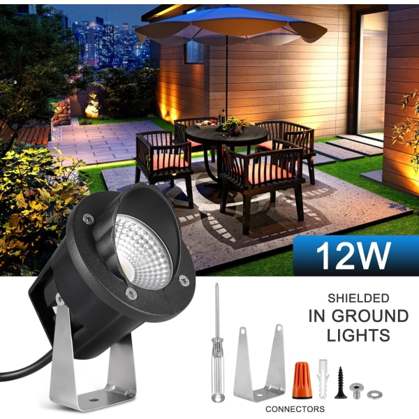 12W LED-markbelysning utomhus, högt avskärmad, lågspänning 12-24V AC/DC, vattentät IP67, kvalitetsaluminium