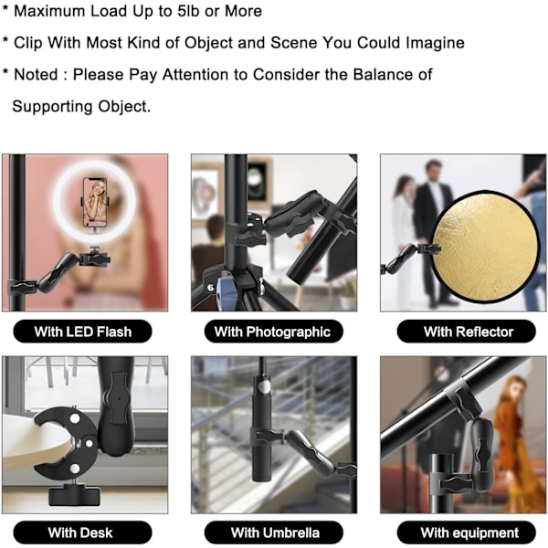 Dubbel Super Clamp Fäste Paraplyklämma Kameraklämma Stångklämma för Monitorfäste Magic Socket Arm Skrivbord Fotostudio L