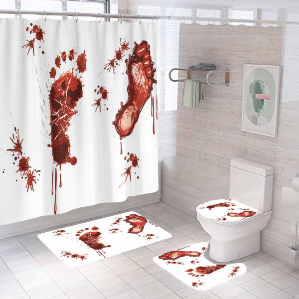 Blodiga fotavtryck Halloween duschdraperisets, Halloween badrumsdekor set 71 tum x 71 tum - Sh