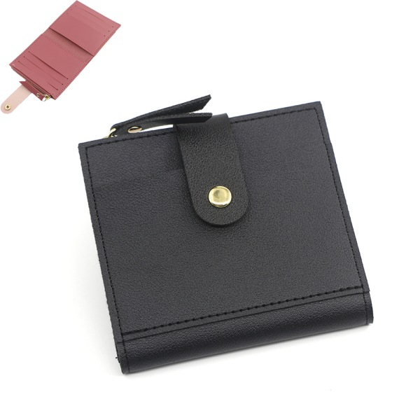 Lommebok med spenne for kvinner, svart liten myntveske for kvinner