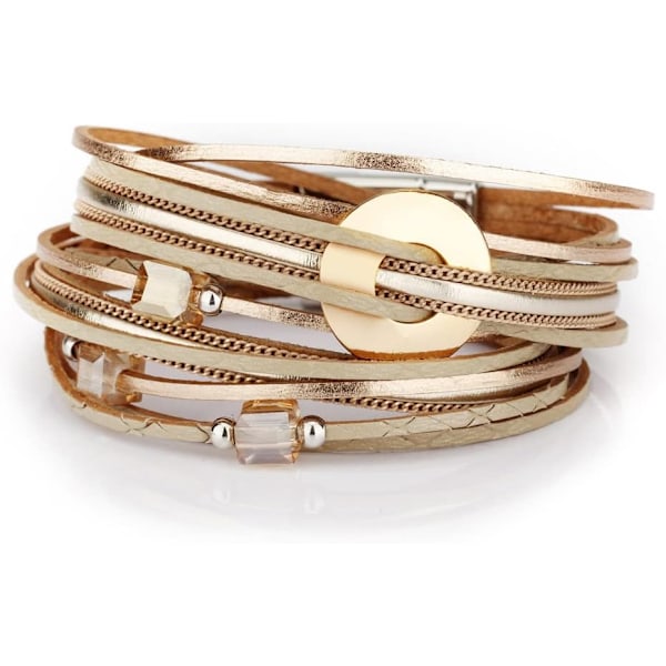 1 st  Läderarmband för kvinnor, Boho Leopard Flerlagers Kristallpärlor Manschettarmband Smycken