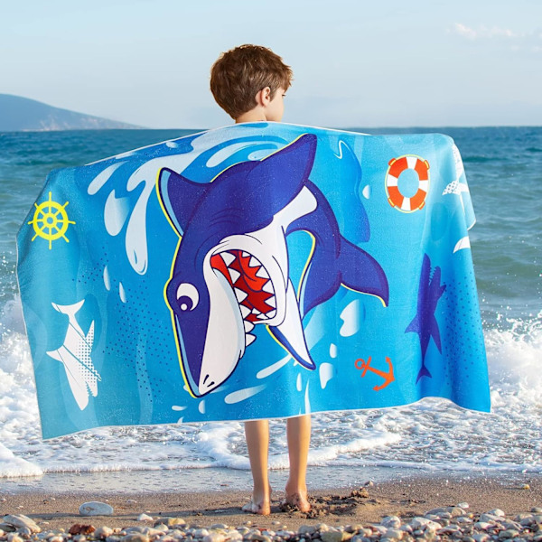 1 st Super Mjuk Haj Strandhandduk för Barn - 70 x 150 cm Badhanddukar för Pojkar Snabbtorkande Simhandduk Strandfilt Abso