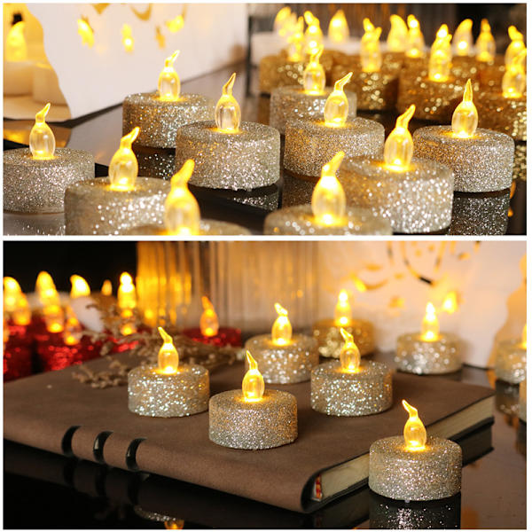 Silver Flameless Votive Candles, Set of 12 Batteridriven Flimrande LED-värmeljus för Bröllop Ce