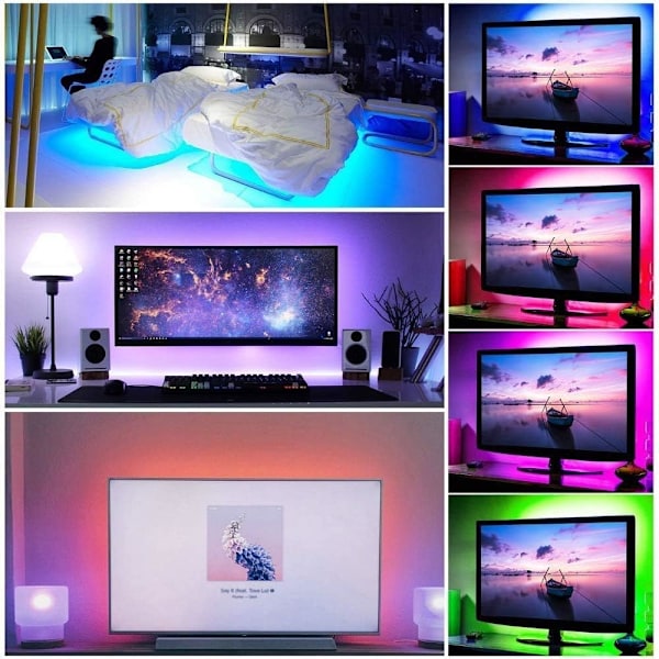 USB LED-ljusremsa, flerfärgad RGB 5050-belysning, 24-tangenters IR-fjärrkontroll, säker beröring, DIY-inte 1m