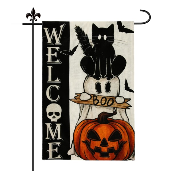 Halloween-banner, dubbelsidig trädgårdsflagga 30x45cm Skrämmande kattpump