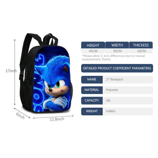 Kids Boy Girl Sonic The Hedgehog Printed Backpack Rucksack S