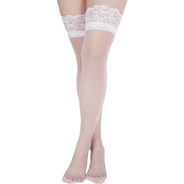3 paria naisten reiteen ulottuvia sukkia pitsisilkkiä (valkoinen)