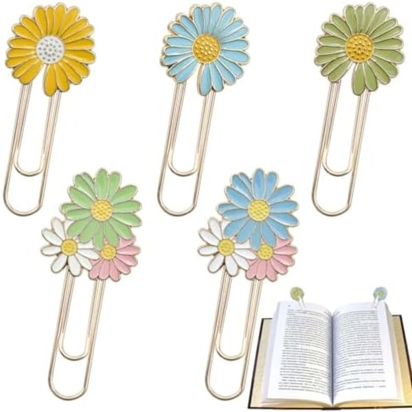 5 Pack Cute Blossoms Paper Clips Bookmark Creative Sunflower Daisy Flowers File Clip Colored Book Marking Office Supplie