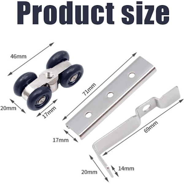 2 Stycken Skjutdörrsrulle Skåpshjul - Skjutdörrsbeslag Aluminiumlegering Skjutprofil för Interiör, Passage, Trä, Glasskjutdörrar