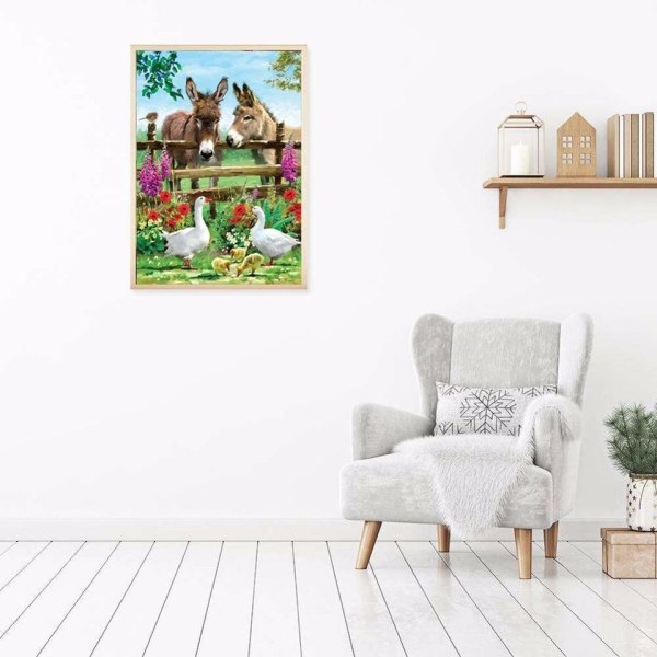 (30x40cm) 5D tee-se-itse diamond painting "Donkey & Swans" Diamond Em