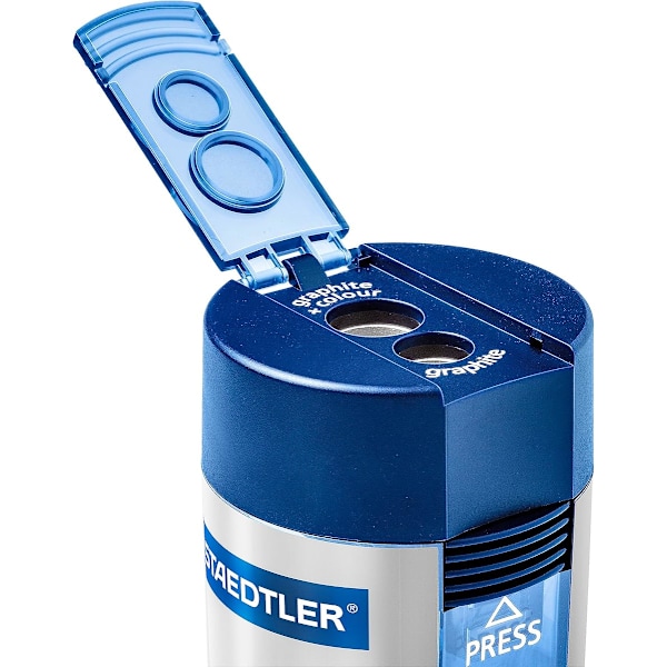 Staedtler Dobbelthulls Blyantspisser, To Huller for Standard Blyanter, Store Fargeblyanter og Sminkeblyanter, 512 0