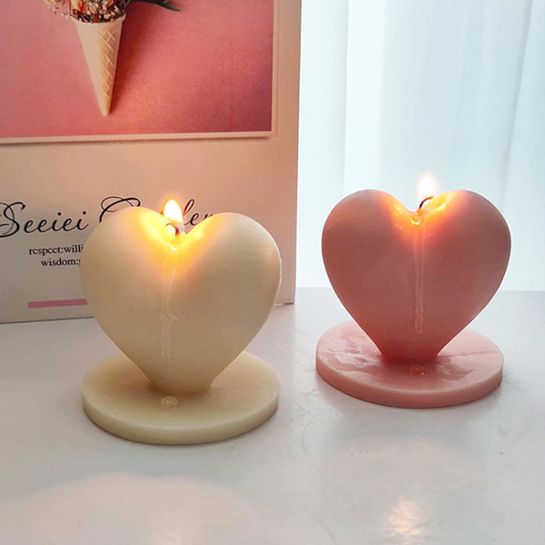 1 stk Hjerteformet Lysform med Bund Valentinsdag Harpiksstøbe Silikonform til DIY Aromaterapi Lys Voks Pl